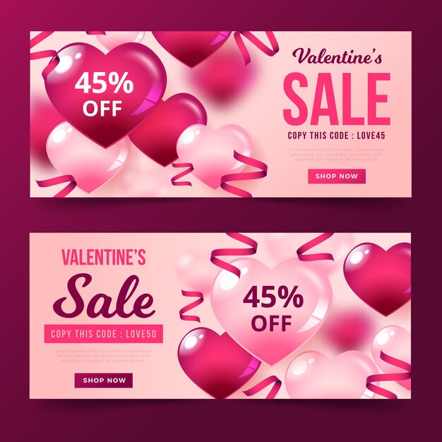 Realistische Valentijnsdag verkoop banners