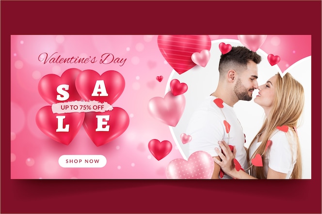 Realistische valentijnsdag verkoop horizontale banner