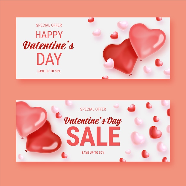 Gratis vector realistische valentijnsdag verkoop horizontale banners set