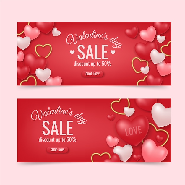 Realistische valentijnsdag verkoop horizontale banners set