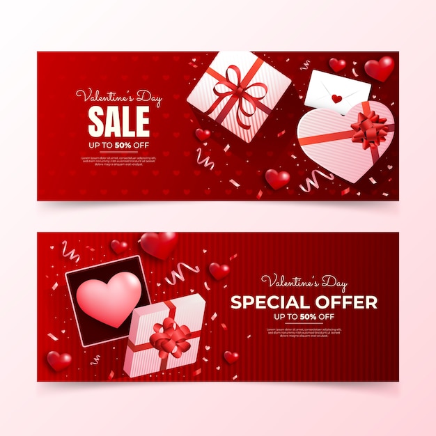 Realistische valentijnsdag verkoop horizontale banners set