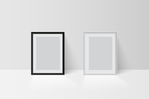 Realistische vector 3d lege lege zwart-wit eenvoudig frame mockup sjablonen geïsoleerd op lichte achtergrond