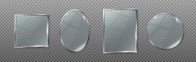 realistische vector icon set Verzameling van transparant frame in zilveren spiegels in vierkante ovale rectan