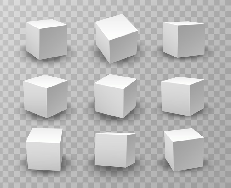 Gratis Vector realistische vector icon set witte modellering kubus mockups onder verschillende bliksem