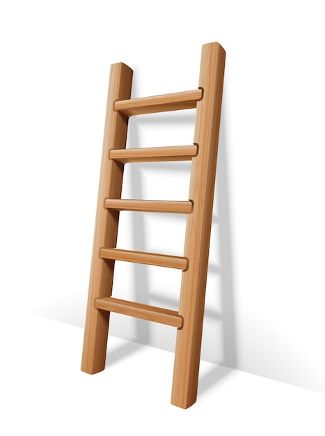 Gratis vector realistische vector pictogram illustratie houten ladder geïsoleerd op een witte achtergrond