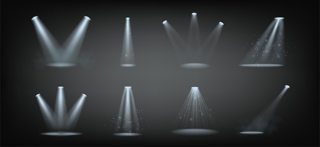 Realistische vectorillustratie van lichteffect spotlight op transparante achtergrond met gloed en spa