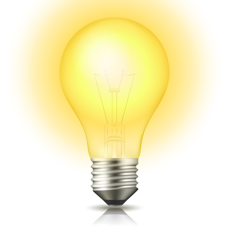 Gratis Vector realistische verlichte gloeilamp geïsoleerd