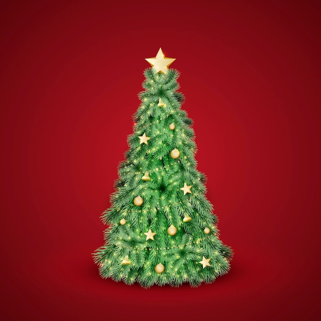Gratis vector realistische versierde kerstboom