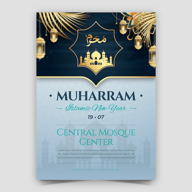 Gratis vector realistische verticale flyer-sjabloon voor islamitische nieuwjaarsviering