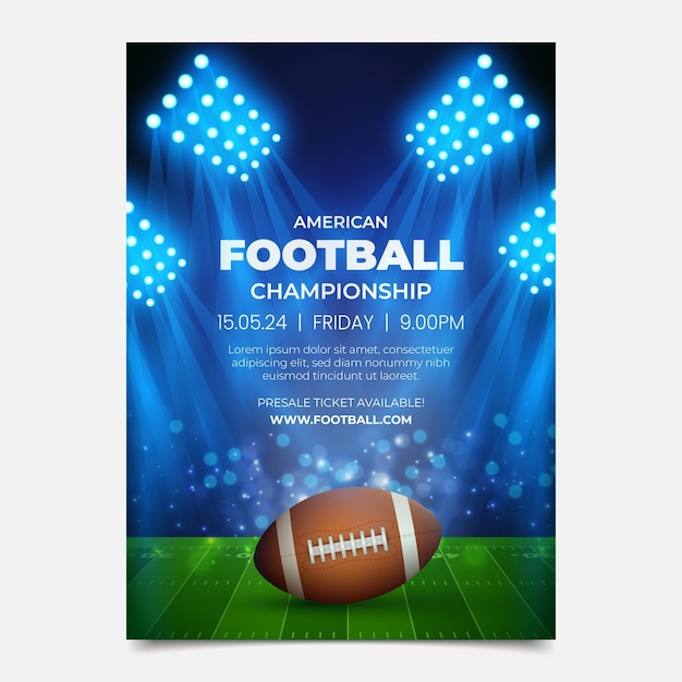 Realistische verticale poster sjabloon van het American Football Championship