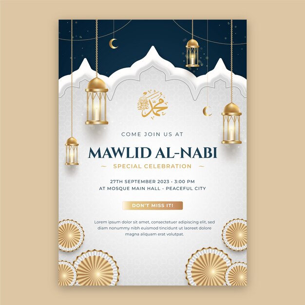 Realistische verticale poster sjabloon voor mawlid al-nabi viering