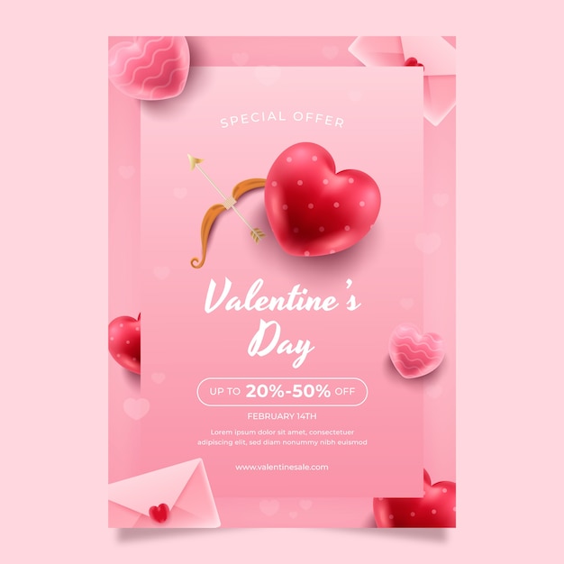 Realistische verticale poster sjabloon voor Valentijnsdagviering