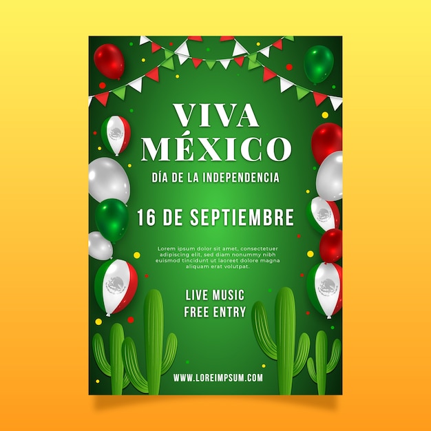 Gratis vector realistische verticale postersjabloon voor de onafhankelijkheidsviering van mexico