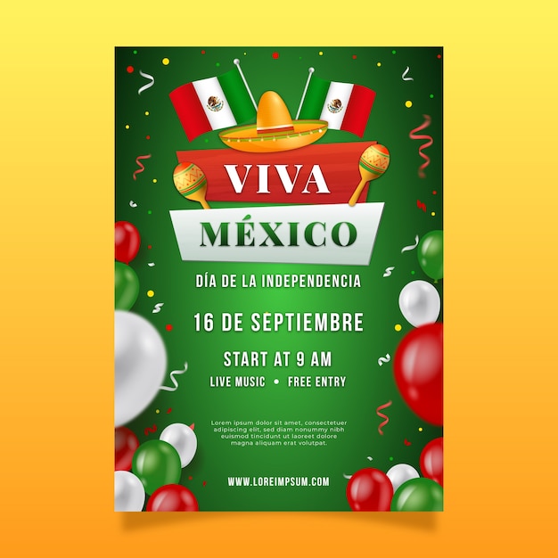 Gratis vector realistische verticale postersjabloon voor de onafhankelijkheidsviering van mexico