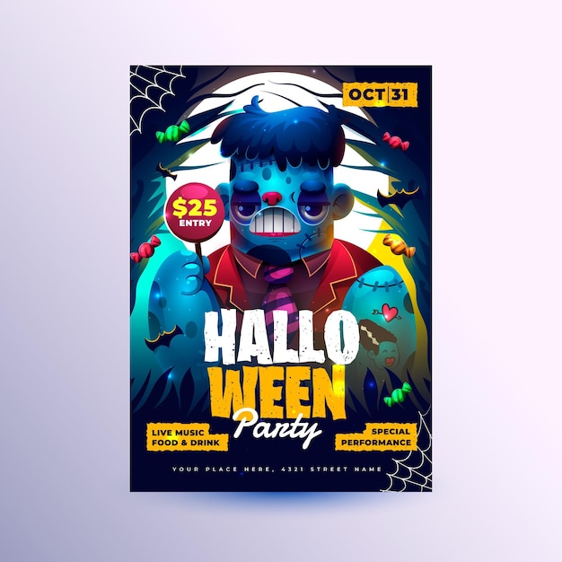 Gratis vector realistische verticale postersjabloon voor halloween-feest