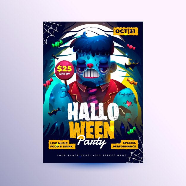 Realistische verticale postersjabloon voor halloween-feest