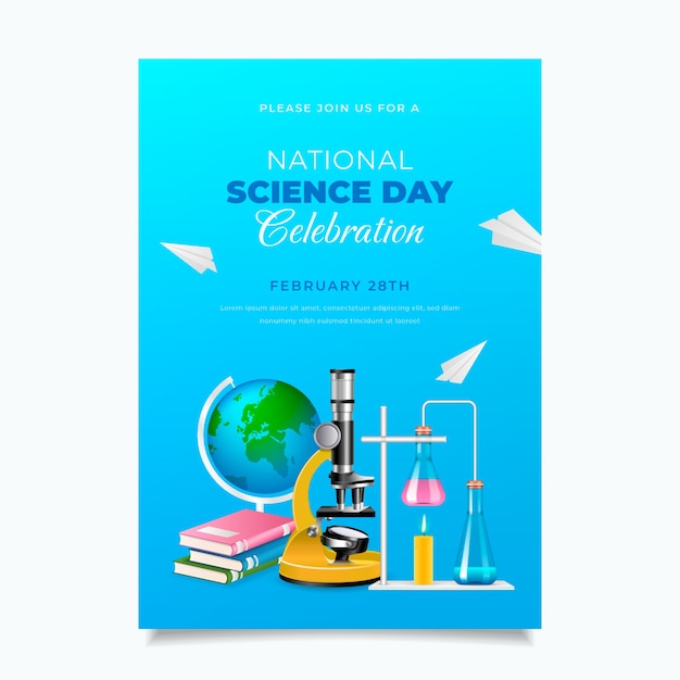 Gratis vector realistische verticale postersjabloon voor nationale wetenschapsdag