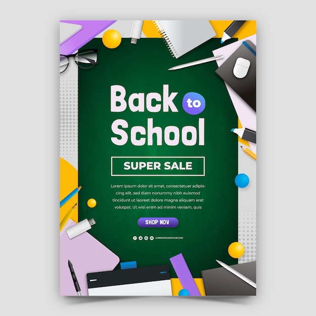 Gratis vector realistische verticale postersjabloon voor terug naar schoolseizoen