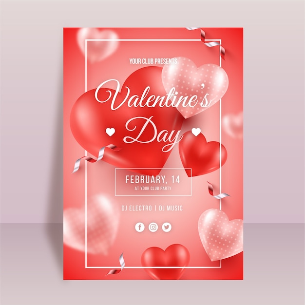 Realistische verticale postersjabloon voor Valentijnsdag