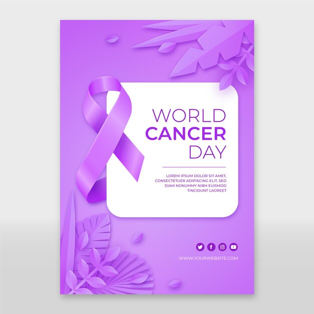 Realistische verticale postersjabloon voor wereldkankerdag