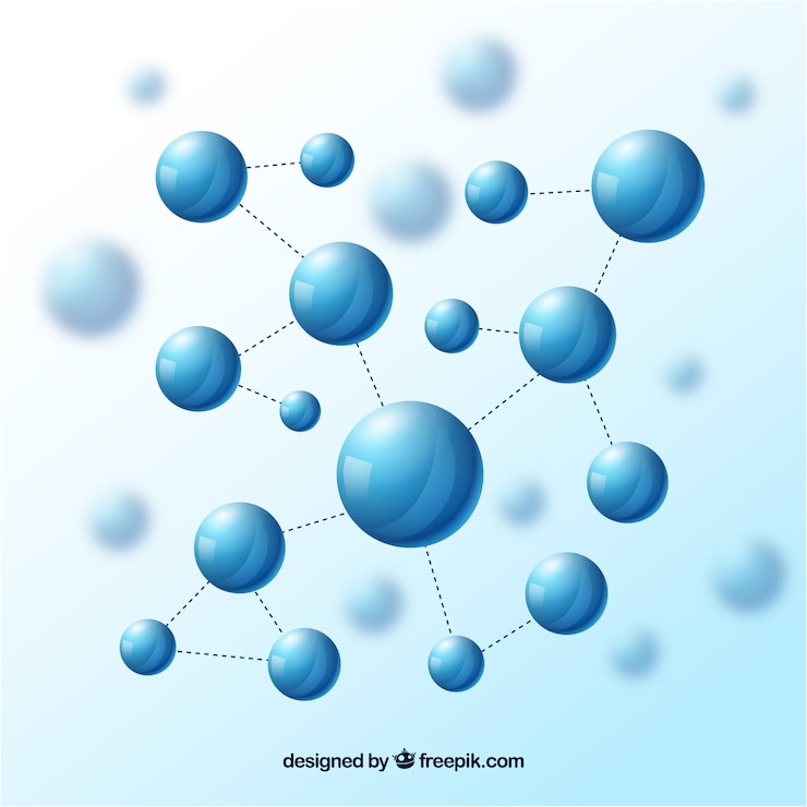 Gratis Vector realistische vervagen achtergrond van blauwe moleculen