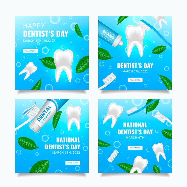 Realistische verzameling instagramposts voor nationale tandartsendag