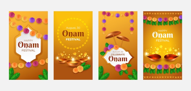 Realistische verzameling instagramverhalen voor onam-viering