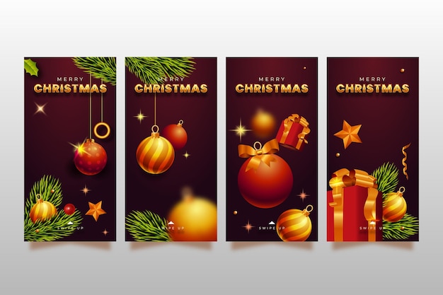 Gratis vector realistische verzameling kerst-instagramverhalen