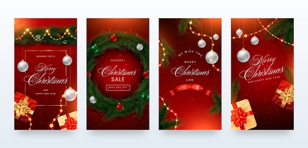 Gratis vector realistische verzameling kerst-instagramverhalen