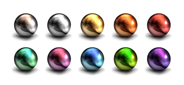 Gratis vector realistische verzameling metalen bollen