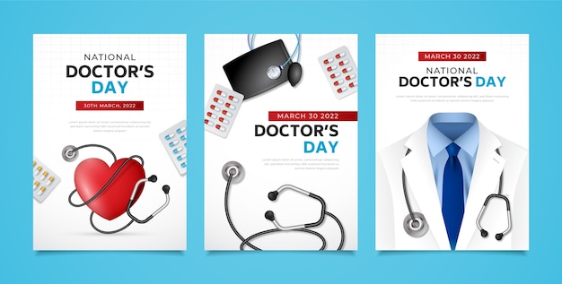 Realistische verzameling nationale doktersdagkaarten