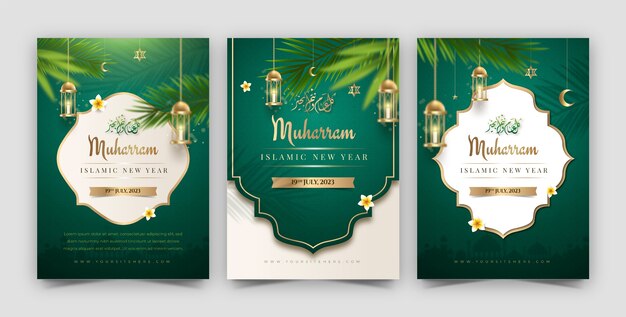 Realistische verzameling wenskaarten voor de viering van het islamitische nieuwjaar