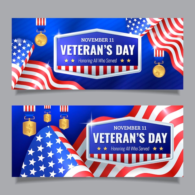 Gratis vector realistische veteranendag horizontale banners set