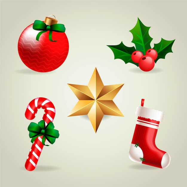 Gratis vector realistische vrolijke kerst element collectie