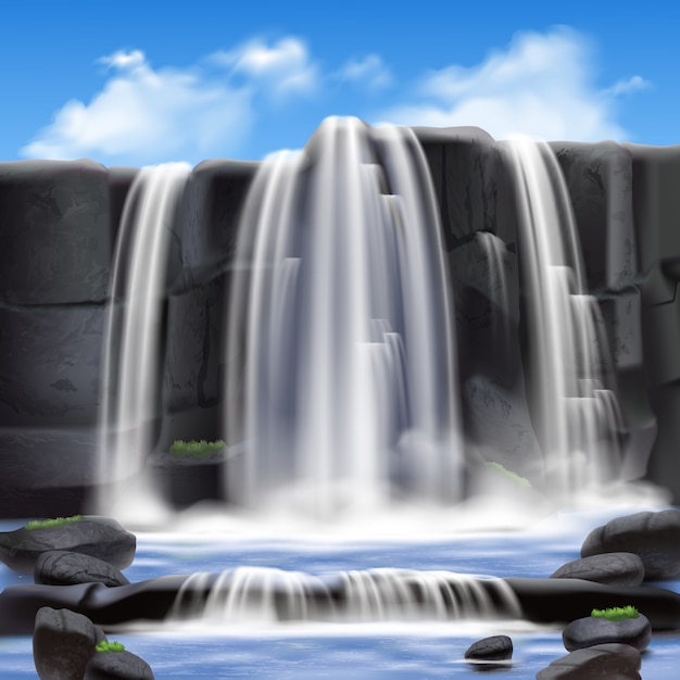 Gratis vector realistische waterval en rots