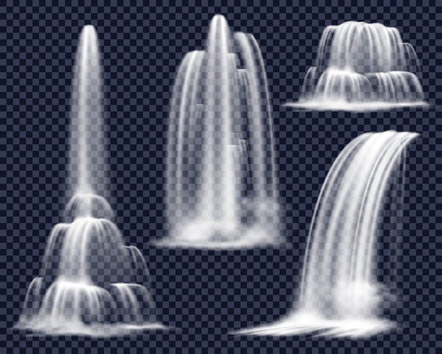 Gratis vector realistische watervallen op transparante achtergrond instellen