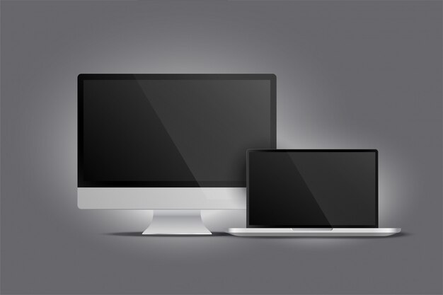 Realistische weergave van monitor-desktop en laptop