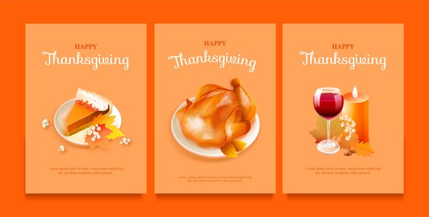 Gratis vector realistische wenskaarten voor thanksgiving-vieringen