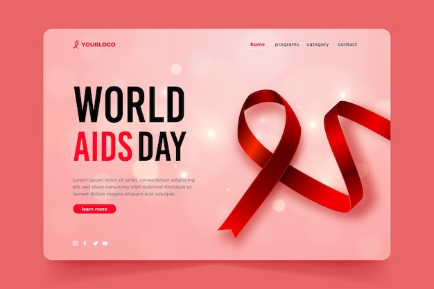 Gratis vector realistische wereld aids-dag bestemmingspagina sjabloon