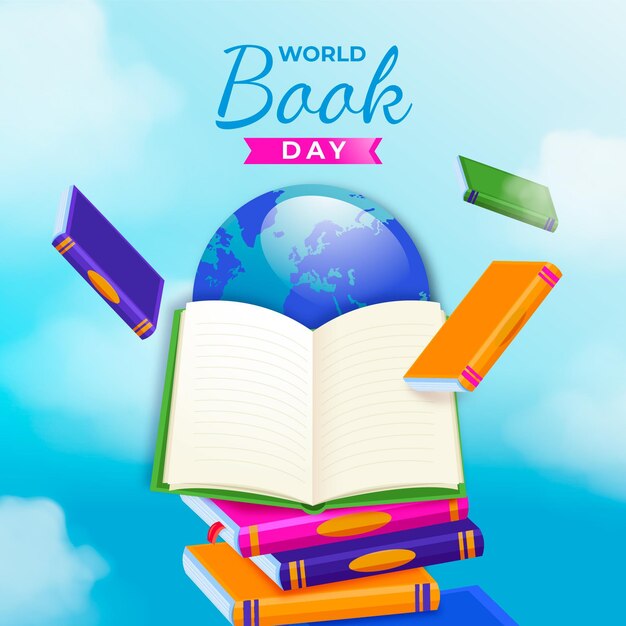 Realistische werelddagboekillustratie met boek en planeet