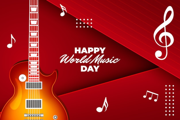 Gratis vector realistische wereldmuziekdag achtergrond met gitaar