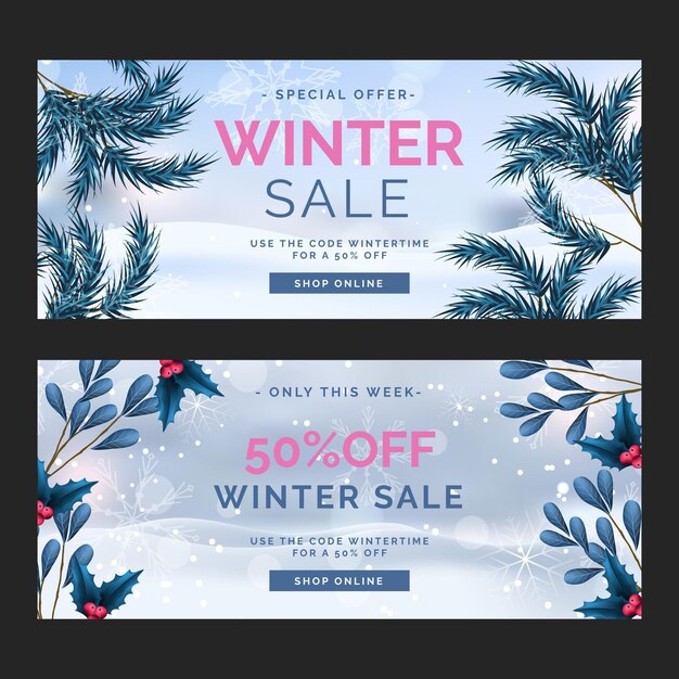 Realistische winter verkoop banners sjabloon