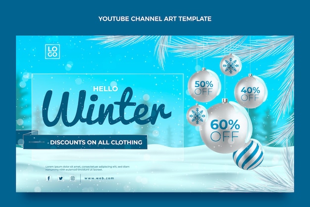 Gratis vector realistische winter youtube-kanaalafbeeldingen