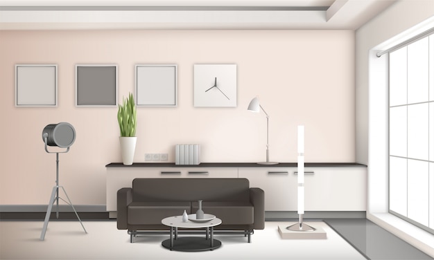 Gratis vector realistische woonkamer interieur 3d-ontwerp