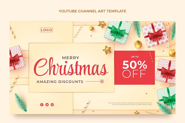 Gratis vector realistische youtube-kanaalafbeeldingen voor kerstmis