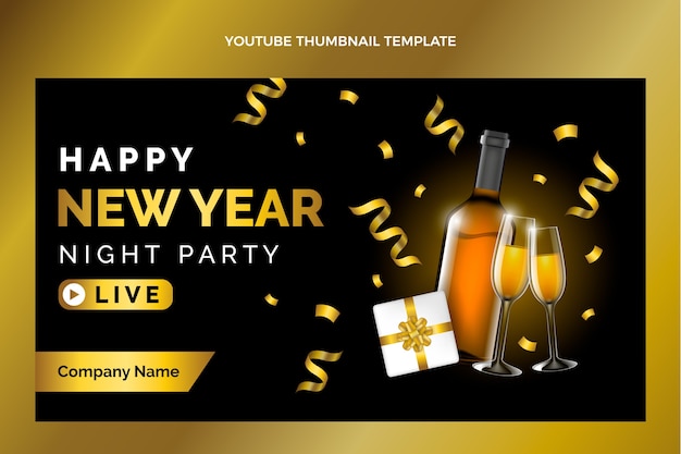 Gratis vector realistische youtube-thumbnail voor het nieuwe jaar