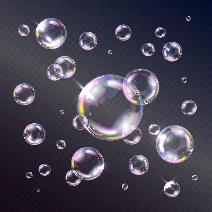 Gratis Vector realistische zeep schuim regenboog gekleurde bubbels op transparante achtergrond vectorillustratie