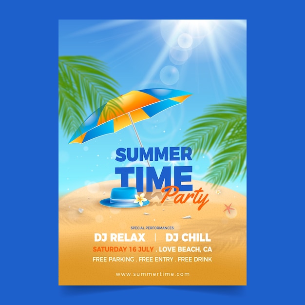 Realistische zomer verticale postersjabloon met strand