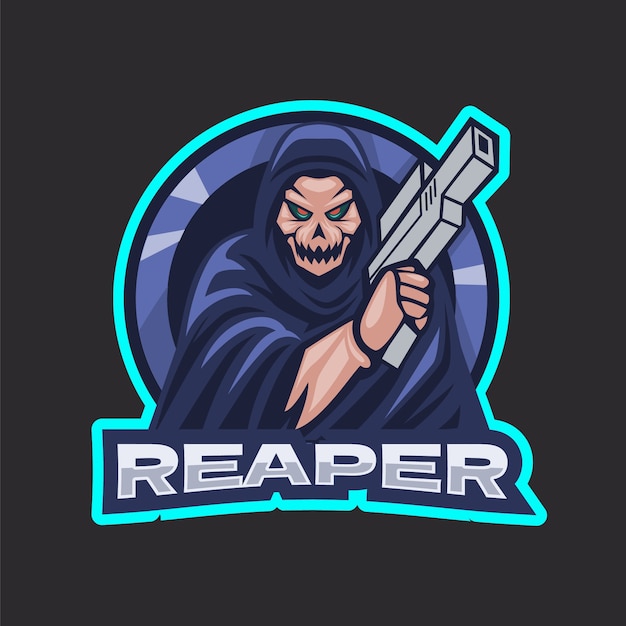 Reaper in futuristische stijl met pistoollogo