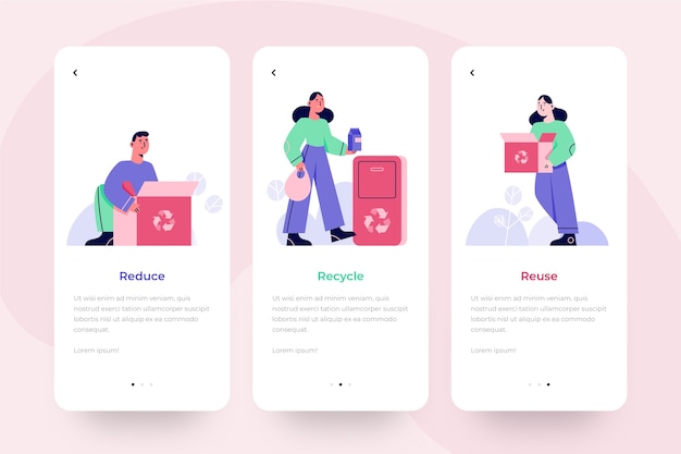 Gratis vector recycle onboarding app-schermen